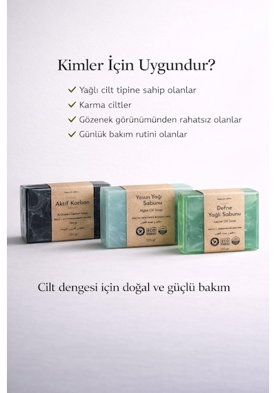 Derin Arındırıcı Ve Gözenek Sıkılaştırıcı Doğal  3 Lü Doğal Sabun Seti Defne