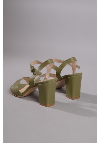 Seç Kundura Seç 0032 Hakiki Deri Tek Bant Sandalet Topuk Boyu 8,5cm Yeşil - 40 Yeşil