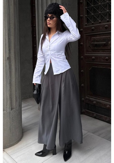 Madmext Antrasit Rahat Kesim Pileli Cepli Kadın Etek Pantolon Mg2693 Antrasit