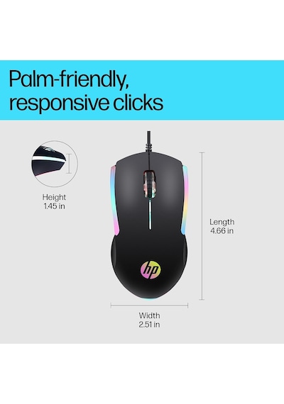 M160 Usb Kablolu Optik Gaming Mouse - Kaydırmaz Rubber Doku & Terletmeyen Soft-touch Yüzey , Rgb Led Aydınlatmalı ,1000 Dpı Oyuncu Faresi - Siyah 7zz79aa