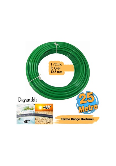 Termo Bahçe Hortumu 25 Metre Dayanıklı 3 Katlı Sağlam Çeşme Su Sulama Yıkama Hortum 12.5 Mm 1/2"