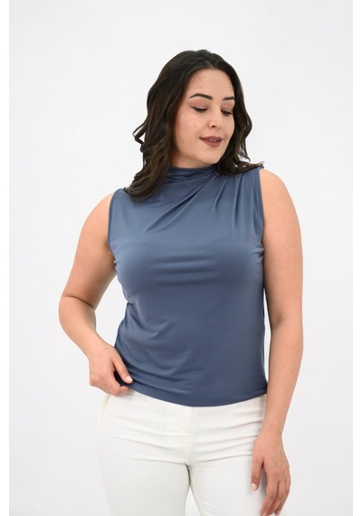 Kadın Büyük Beden Drape Detaylı Dik Yaka Bluz 1851-25 001