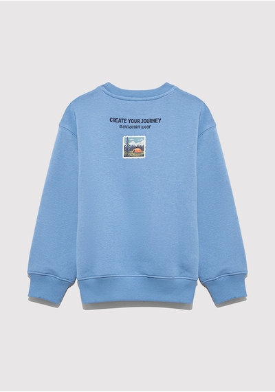 Mavi - Adventure Awaits Baskılı Mavi Sweatshirt 6s10146-70724 Mavi