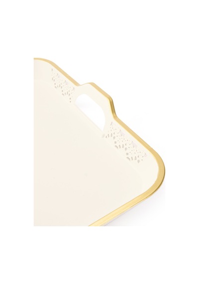 Zuccii Home Oya Tepsi - Beyaz / Altın - 51x38 Cm Çok Renkli