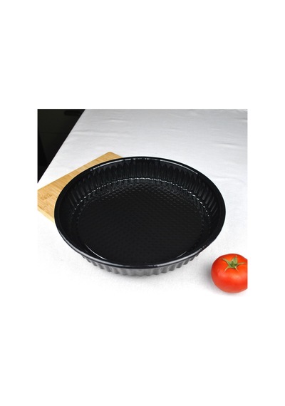1 Adet Emaye Yuvarlak Fırın Tepsisi 29 Cm Tart Kalıbı Kek Tepsi Fırın Kabı 29x5 Cm Siyah