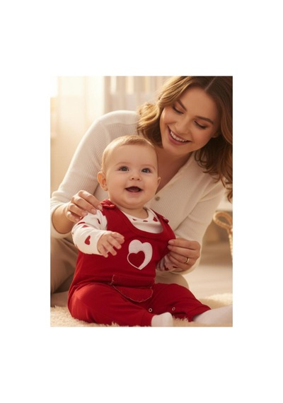Altıntaş Baby Kalpli Süzene Kız Bebek Tulum Kırmızı Kırmızı