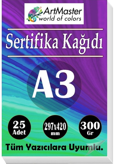 A3 Sertifika Kağıdı 25 Adet 300 Gram Kalın Fotokopi Kağıdı Tüm Yazıcılara Uyumlu 29.7x42 Cm Kalın Baskı Kağıdı