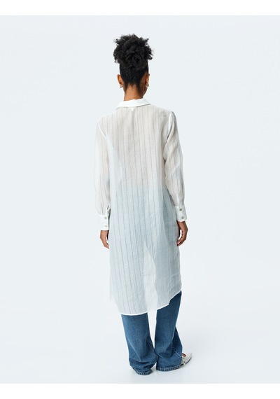 Koton Uzun Kollu Gömlek Yaka Yarı Transparan Oversize Uzun Tunik Kırık Beyaz 5sak60193uw Ekru