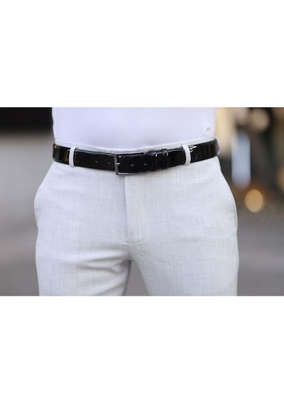 Bürke Rugan Siyah Deri Erkek Kemer Metal Tokalı Klasik Kumaş Pantolon kemeri 3,5 cm
