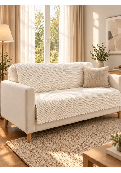 %100 Kaymaz Taban-pati Dostu Koltuk Örtüsü 170x 210 Cm Ekru