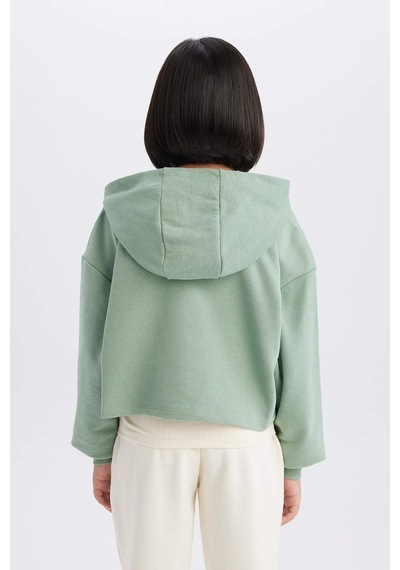 DeFacto Kız Çocuk 2'li Takım Crop Kapüşonlu Baskılı Sweatshirt Atlet D8819A825SPGN1125 Yeşil