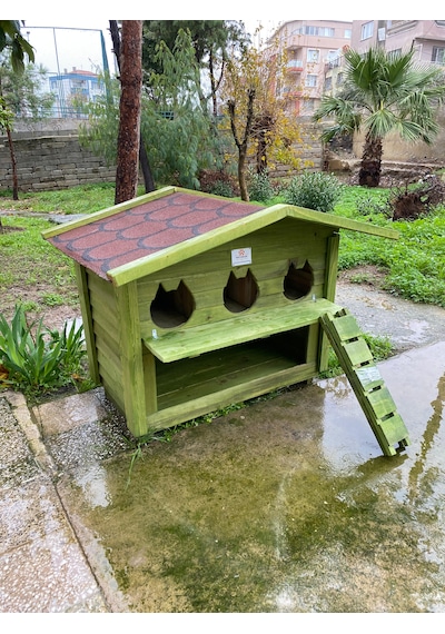 Pati Emlak Ahşap Mamalıklı Kedi Evi Pati Emlak Dış Mekan Kedi Kulübesi