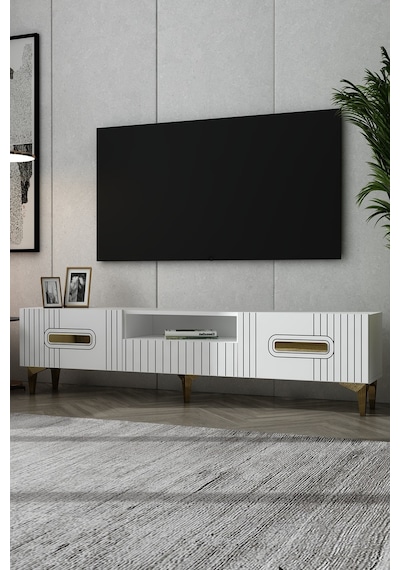180dhdtsç8ba Luna Kapaklı Pleksi Lazer Desen Tv Sehpası Beyaz-altın
