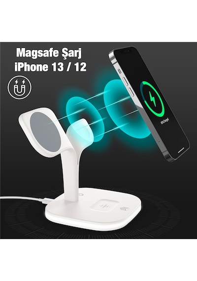Ally Apple Uyumlu iPhone 13-12  Watch Tutucu Kablosuz Şarj İstasyonu Hızlı Şarj Standı LED Işıklı
