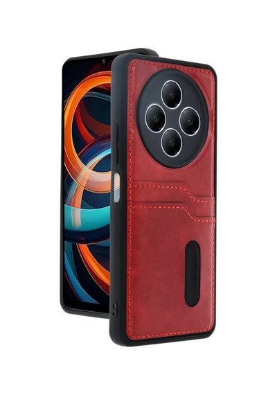 Newface Xiaomi Redmi 14c Kılıf Sara Kartvizitli Deri Kılıf - Kırmızı
