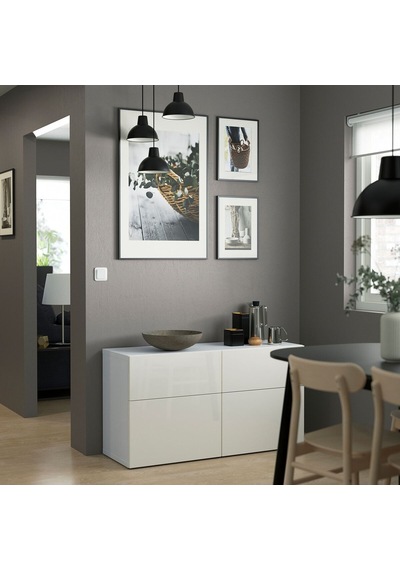 Dolap Kombinasyonu, Parlak Cila-beyaz, 120x42x65 Cm, Selsvıken, Çıt Çıt Raylı Beyaz