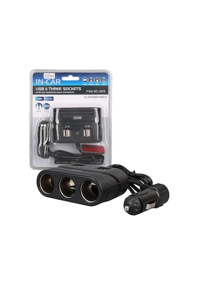 Olesson 1678 12-24v 4 Usb Girişli 120w 80cm Kablolu 3'lü Araç Çakmak Çoklayıcı
