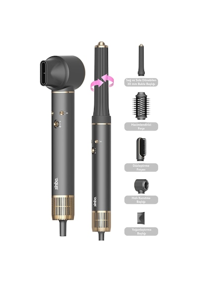 Sinbo Pro Airwrap Compact Uzun Multi-styler Hava Üfleme 5in1 Bldc Saç Şekillendirici 1719 -graphite Gray Antrasit