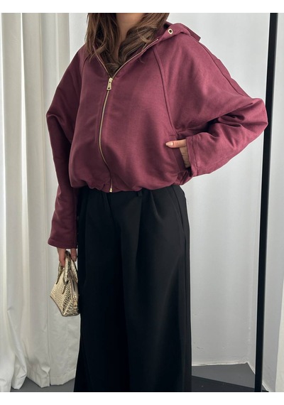 Hopıan Kadın Bordo Oversize Sweatshirt