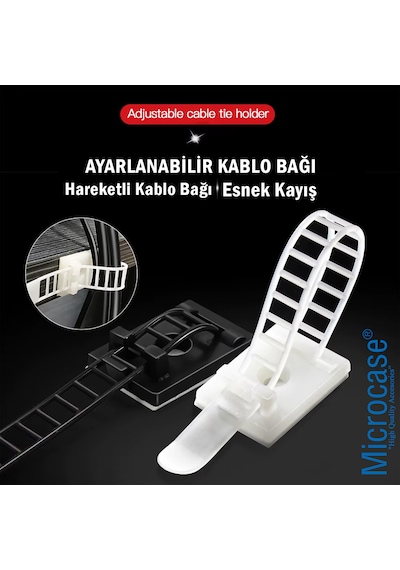 Microcase Kendinden Yapışkanlı Microcase Ayarlanabilir Yapışkanlı Kablo Düzenleyici Ve Sabitleyici Klips 10 Adet Al5409 Siyah