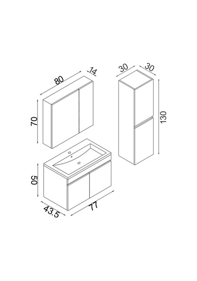 Teta Home Tokyo 80 Cm Mdf Banyo Dolabı Seti +boy Dolabı Antrasit Antrasit