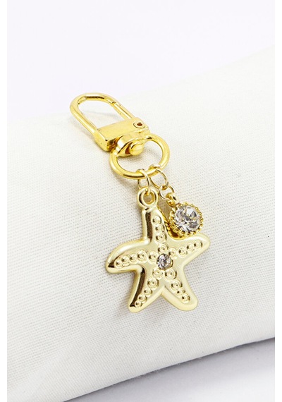 Taşlı Yıldız Tek Taş Gold Renkli Klipsli Cüzdan Süsü Charm Çanta