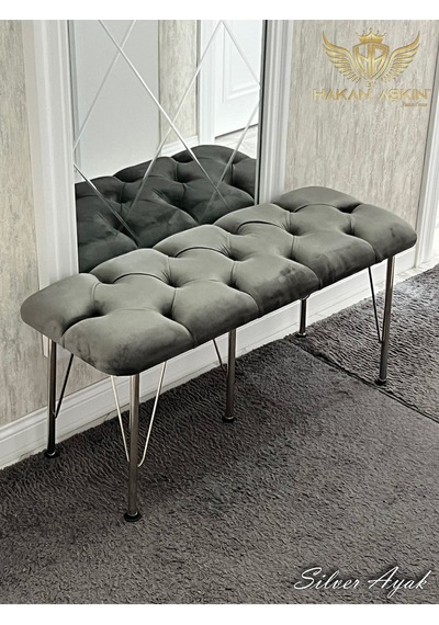 By Hakan Aşkın Silver Metal Ayaklı 100 Cm Babyface Puf & Bench Koyu Füme Silver Füme Bbf