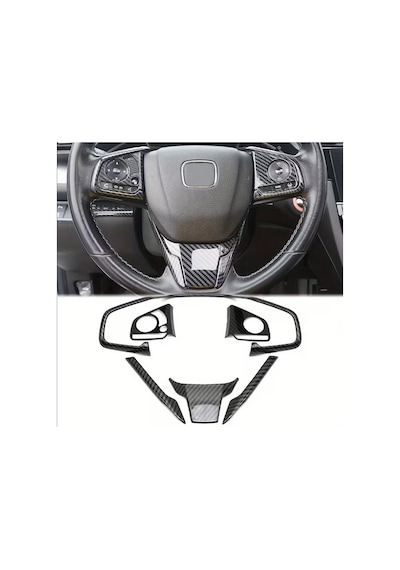 Honda Civic Fc5 Fk7 Karbon Fiber Direksiyon Düğmesi Kaplama 2016-2020 6 Parça Siyah