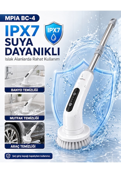 Şarjlı Ve Elektrikli Temizlik Fırçası Turbo Dönüş Teknolojisi Ipx7 Su Geçirmez 11 Başlık Dahil Mutfak, Banyo