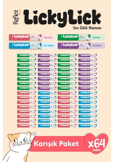Reflex Plus Lickylick Sıvı Ödül Maması Karışık Paket 15 Gr X 64 Adet