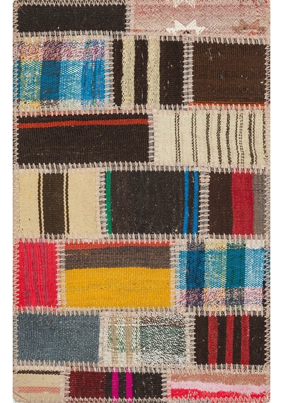 Çok Renkli El Dokuma Anadolu Kilim Patchwork Paspas