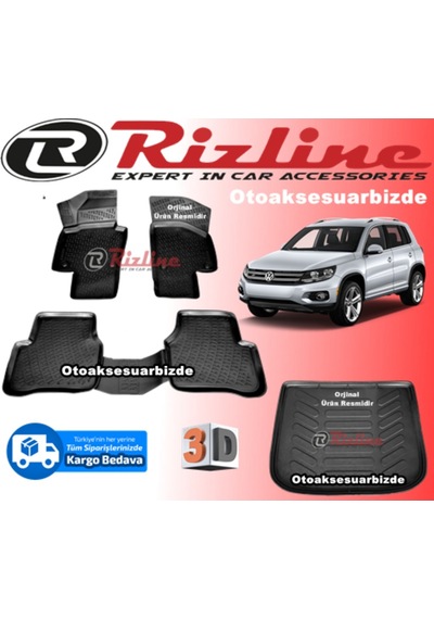 Vw Tiguan 3D Paspas + Bagaj Havuzu Siyah 2007-2015 Arası Rizline