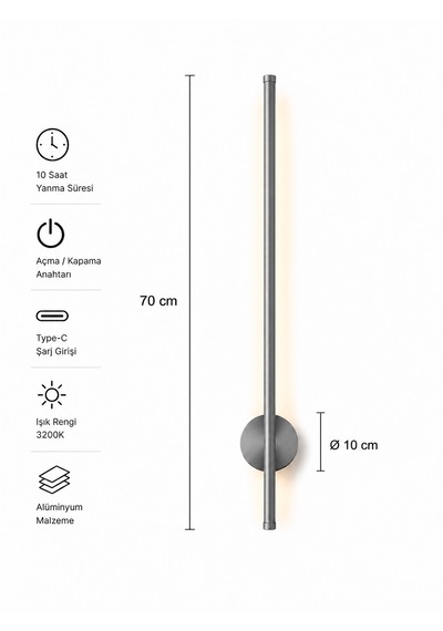 Flame Sarjlı Led Aplik 8w 3200k Gün Işığı 75cm Duvar Tipi /tablo Dekoratif Işık Krom