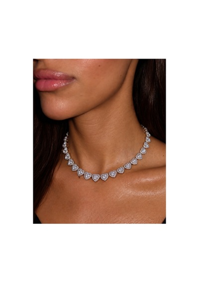 Eclat Collection Amorette Kalp Taşlı Rodyum Kaplama Silver Su Yolu Kolye Çıkarılabilir Uzatma Parçalı Gümüş Gümüş