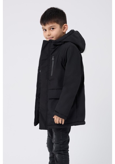 Spor Erkek Çocuk Kürklü Su Ve Rüzgar Geçirmez Kapüşonlu 3 Cep Kışlık Mont & Kaban & Parka-214 Siyah