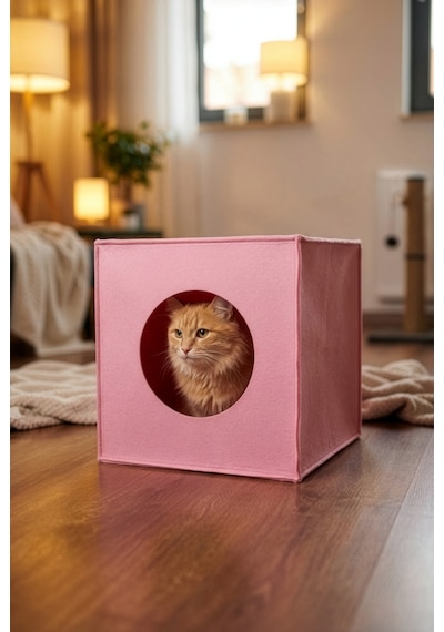 Keçe Kedi Yuvası Organizer Düzenleyici Katlanabilir Pembe