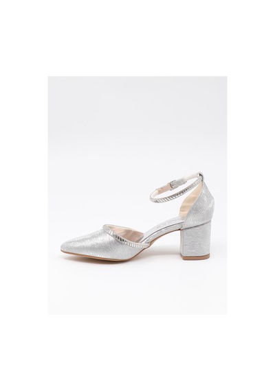 Nesilshoes Nesil Shoes Elva 45029 Gümüş Simli Topuklu Kadın Ayakkabı