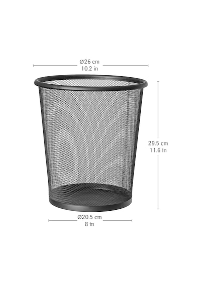 Mesh 699768 Kağıt Sepeti File Çöp Kovası Siyah Ofis Çelik, Siyah 12 L Kapasite 26,5 X