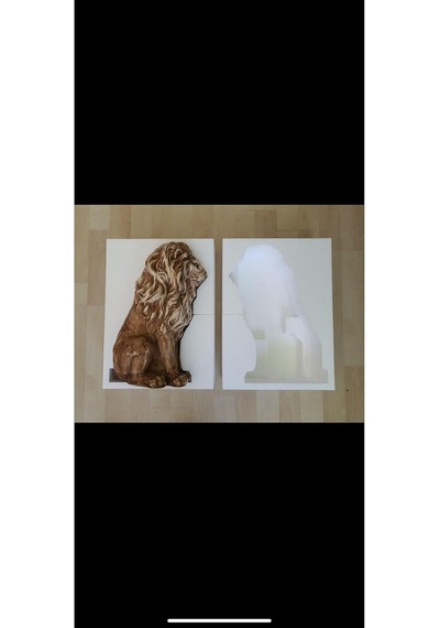Dekoratif 53cm Gri Eskitme Aslan Heykeli Ev Balkon Bahçe Dekorasyon Obje Biblo Heykel Diğer
