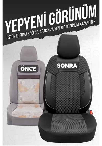 Peugeot Rifter Uyumlu Pamuklu Kumaş Araca Özel Oto Koltuk Kılıfı Tam Set Siyah