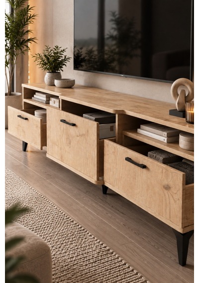 Sulorahome Bej Traverten Desenli Suntalam Tv Sehpası 160x40 Cm Turkuaz