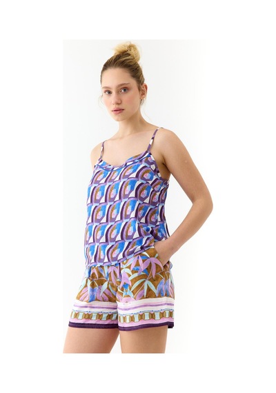 Amarelle Liberty Mor Desenli İnce Askılı, Şortlu Pijama Takımı