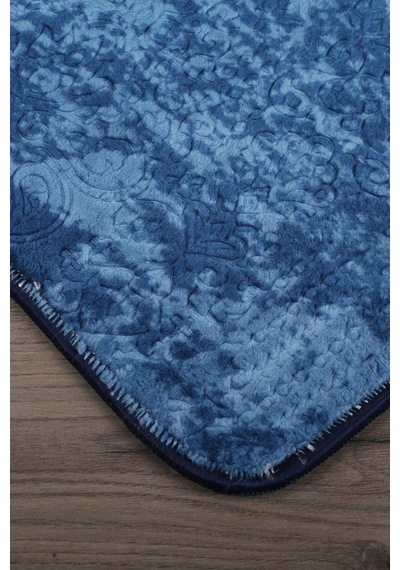Nova Lacivert 80x150 + 50x80 Cm Büyük Ebat 2'li Banyo Halısı Paspas Seti Yıkanabilir Klozet Takımı Lacivert