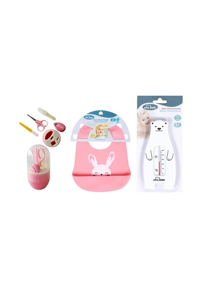 Bebek Bakim Seti Tırnak Bakım Seti+silikon Önlük+banyo Derece Pembe Beyaz 502-01-25