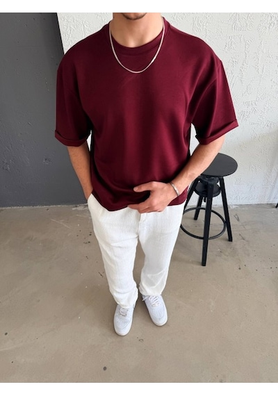 Veraura Lifestyle Erkek Duble Kol Basic Tişört Bordo