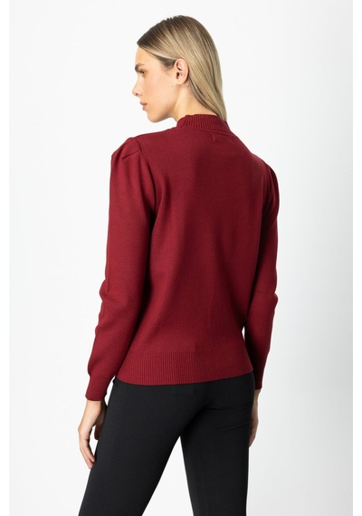 On Minimalist Uzun Kol Yüksek Yaka Kadın Kazak - Crop Kesim Bordo