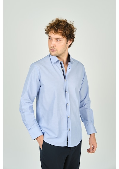 De Leone Erkek Slim Fit Uzun Kollu %100 Pamuk Gömlek 2008 Açık Mavi Açık Mavi