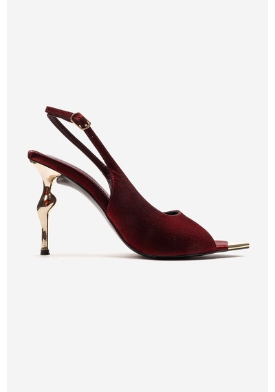 Luvishoes Amore Bordo Saten Metal Detaylı Kadın Topuklu Ayakkabı