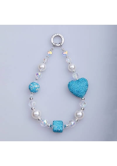 Lexroo Parlayan Taş Tasarımlı 30mm Dot Drill Heart Telefon Bilek Askı İpi - Mavi