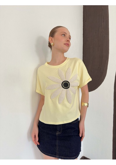 Verymoda Çiçek Detaylı Tişört D2910 Sari
